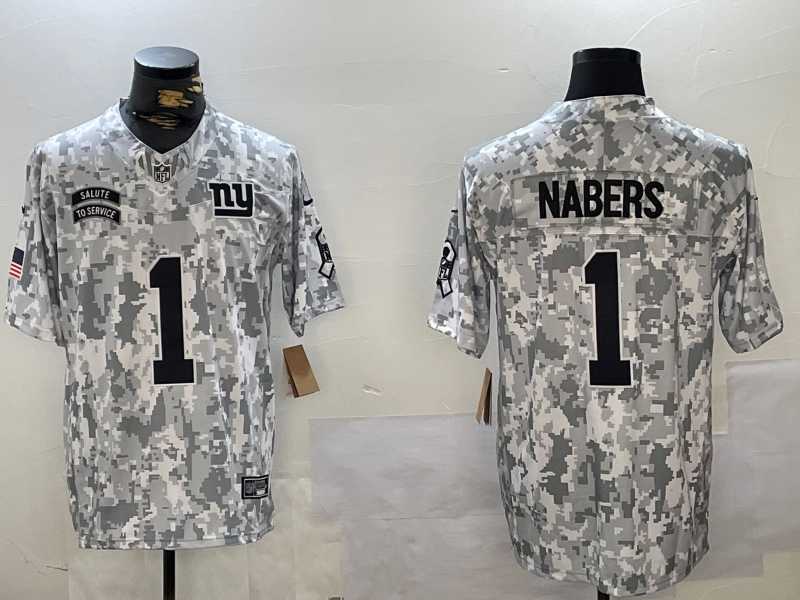 Mens New York Giants #1 Malik Nabers 2024 F.U.S.E Arctic Camo Salute To Service Limited Stitched Football Jersey Dzhi